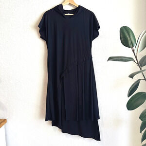 Lisa Bayne Midi Asymmetrical Dress Small Layered Hooded Tech Modern Minimalist